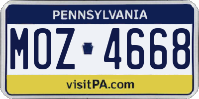PA license plate MOZ4668