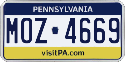 PA license plate MOZ4669