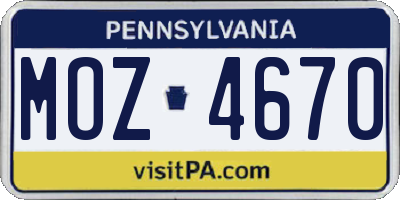 PA license plate MOZ4670