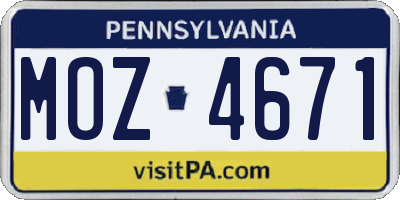PA license plate MOZ4671