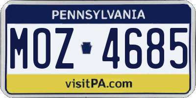 PA license plate MOZ4685