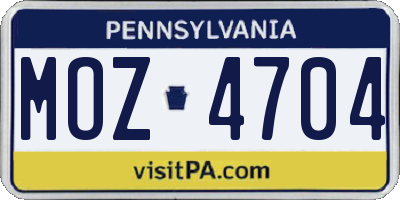 PA license plate MOZ4704