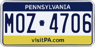 PA license plate MOZ4706