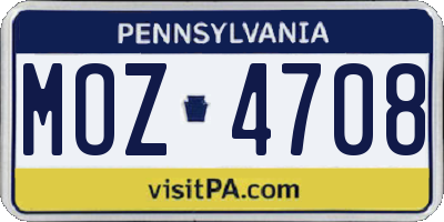 PA license plate MOZ4708