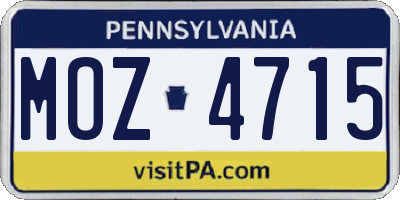 PA license plate MOZ4715