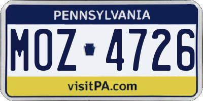 PA license plate MOZ4726