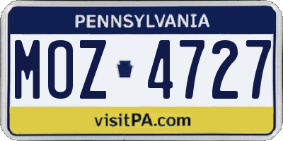 PA license plate MOZ4727