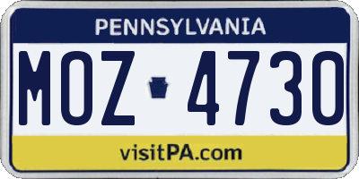 PA license plate MOZ4730