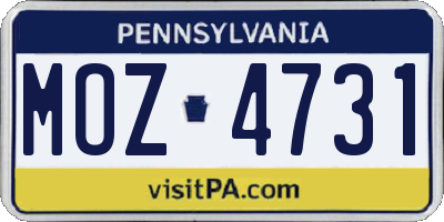 PA license plate MOZ4731