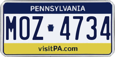 PA license plate MOZ4734