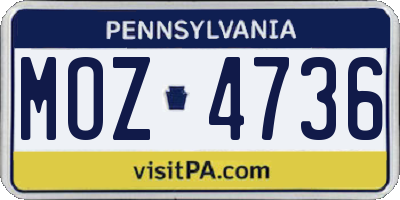 PA license plate MOZ4736