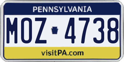 PA license plate MOZ4738