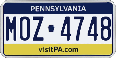 PA license plate MOZ4748