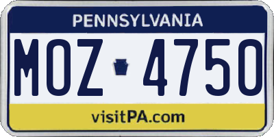 PA license plate MOZ4750