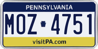 PA license plate MOZ4751