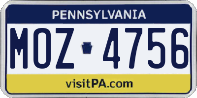 PA license plate MOZ4756