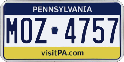 PA license plate MOZ4757