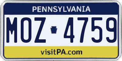 PA license plate MOZ4759