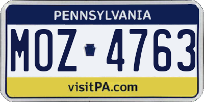PA license plate MOZ4763