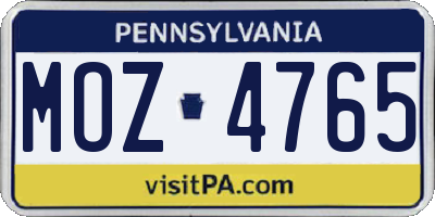 PA license plate MOZ4765