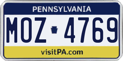 PA license plate MOZ4769