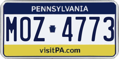 PA license plate MOZ4773