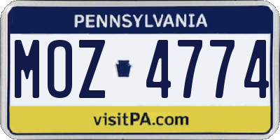 PA license plate MOZ4774