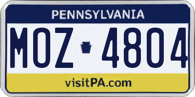 PA license plate MOZ4804