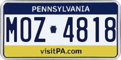 PA license plate MOZ4818
