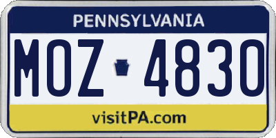 PA license plate MOZ4830