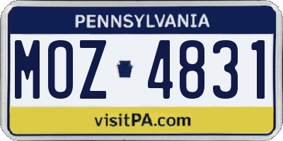 PA license plate MOZ4831