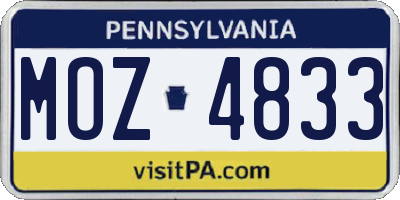 PA license plate MOZ4833