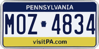 PA license plate MOZ4834