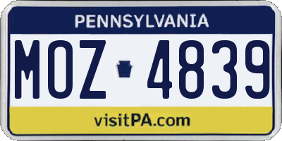 PA license plate MOZ4839