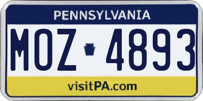 PA license plate MOZ4893