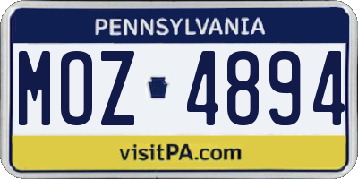 PA license plate MOZ4894