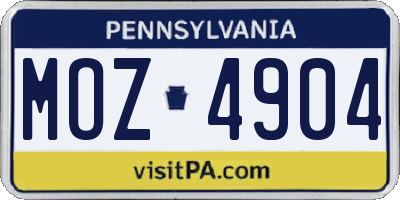 PA license plate MOZ4904