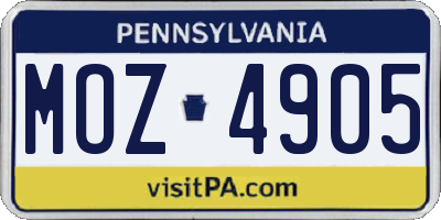 PA license plate MOZ4905