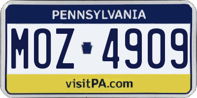 PA license plate MOZ4909