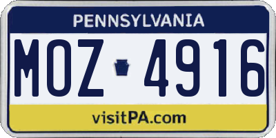PA license plate MOZ4916