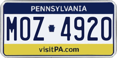 PA license plate MOZ4920