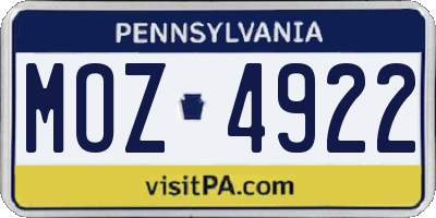 PA license plate MOZ4922