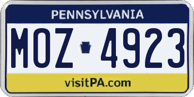 PA license plate MOZ4923