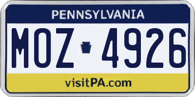 PA license plate MOZ4926