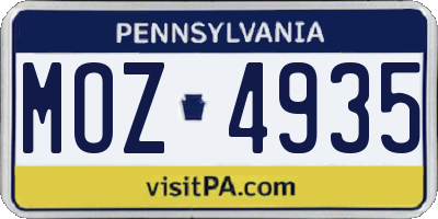 PA license plate MOZ4935