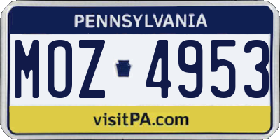 PA license plate MOZ4953