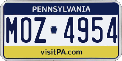 PA license plate MOZ4954