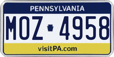 PA license plate MOZ4958