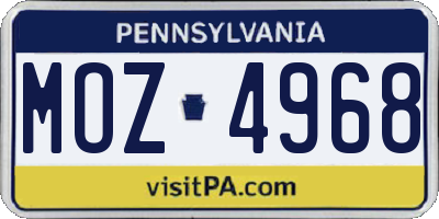 PA license plate MOZ4968