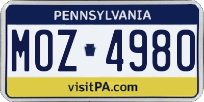 PA license plate MOZ4980